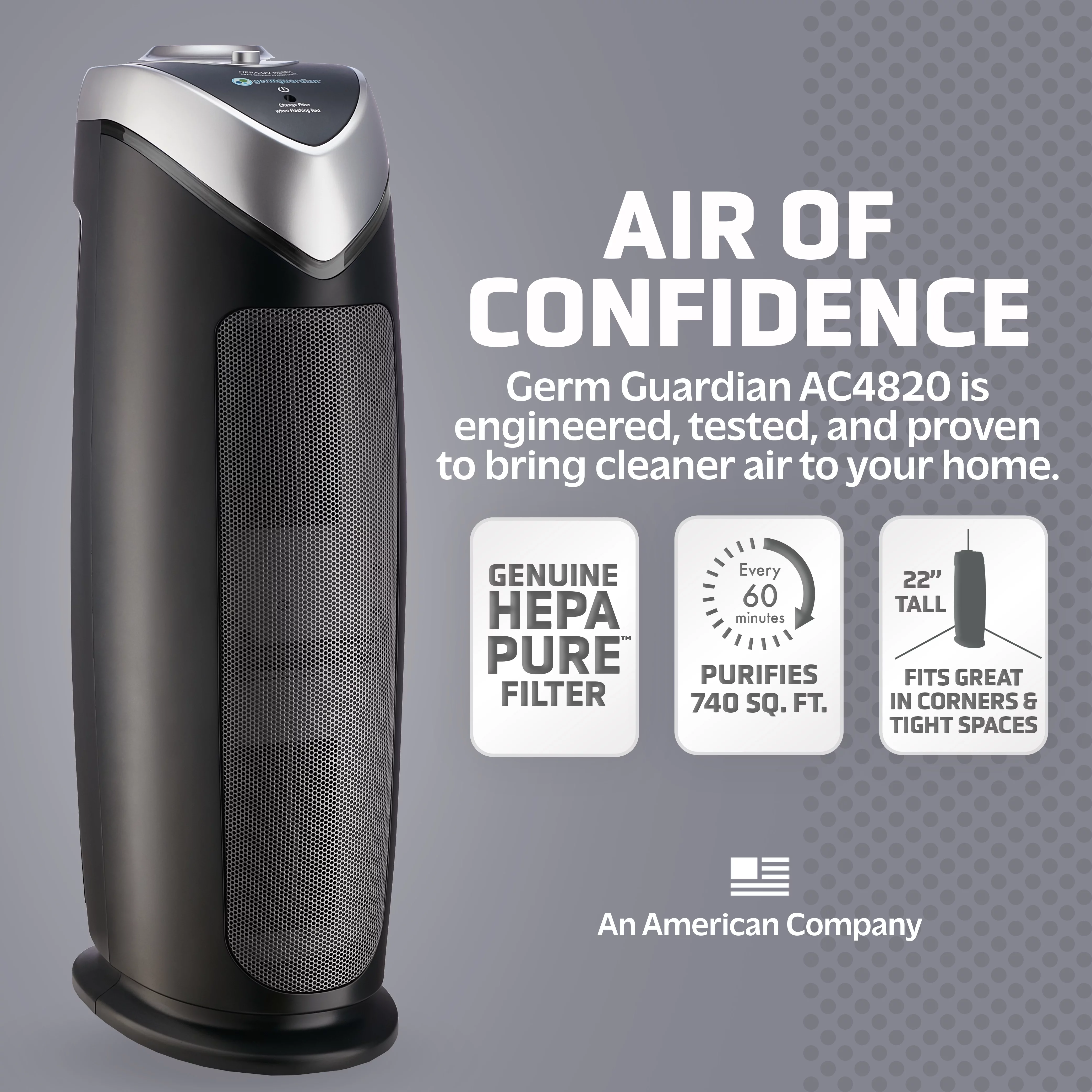 GermGuardian Air Purifier AC4820 with HEPA Filter, Removes Odors, Smoke, Mold, 740 sq. ft.