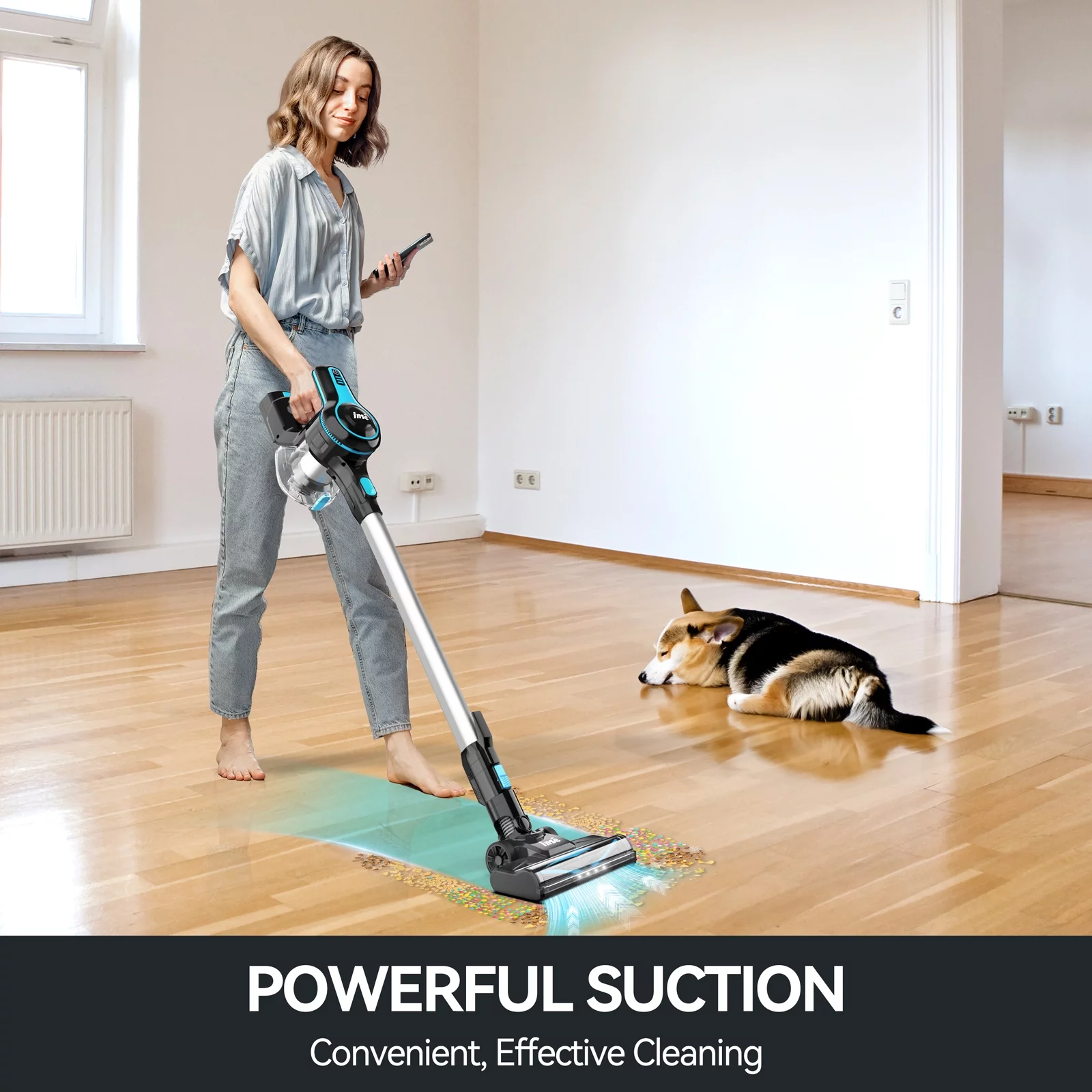 INSE Cordless Stick Vacuum Cleaner, 20kPa Powerful Rechargeable Battery Vacuum, 6-in-1 Lightweight Handheld Vacuum for Home Hard Floor Carpet Pet Hair Car, Blue