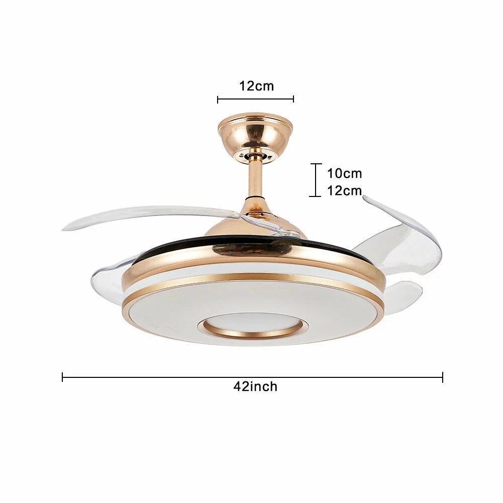 ANQIDI 42' Gold Dimmable LED Ceiling Fans Light Retractable 3-Color 3- Speed Chandelier Pendant Fan + Remote