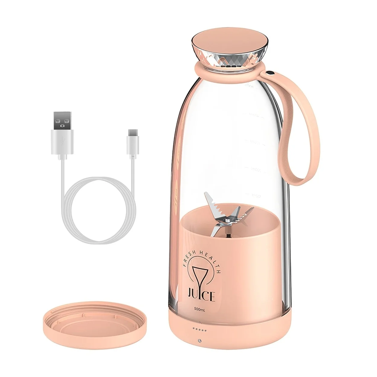 16.9OZ Portable Fruit Blender Electric Rechargeable Juice Cup for Shakes Smoothies Juice Personal Fruit Mixer with 6