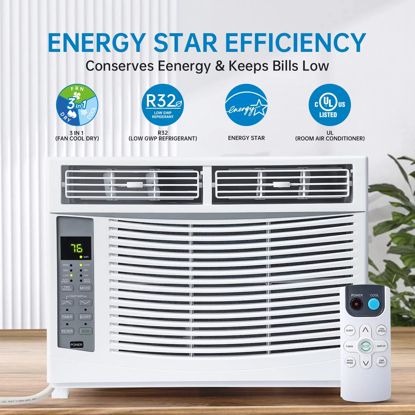 Air Conditioner 6000 BTU AC Unit with Remote/App Control Flexible Window Opening(T Design),Fast Cooling & 3 Fan Speeds, Auto Restart, ECO, 6,000, White