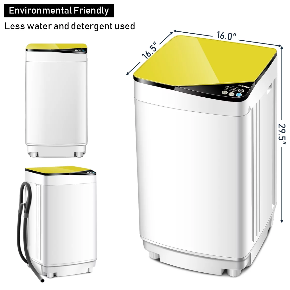 Full-Automatic Washing Machine 7.7 lbs Washer/Spinner Germicidal UV Light Yellow