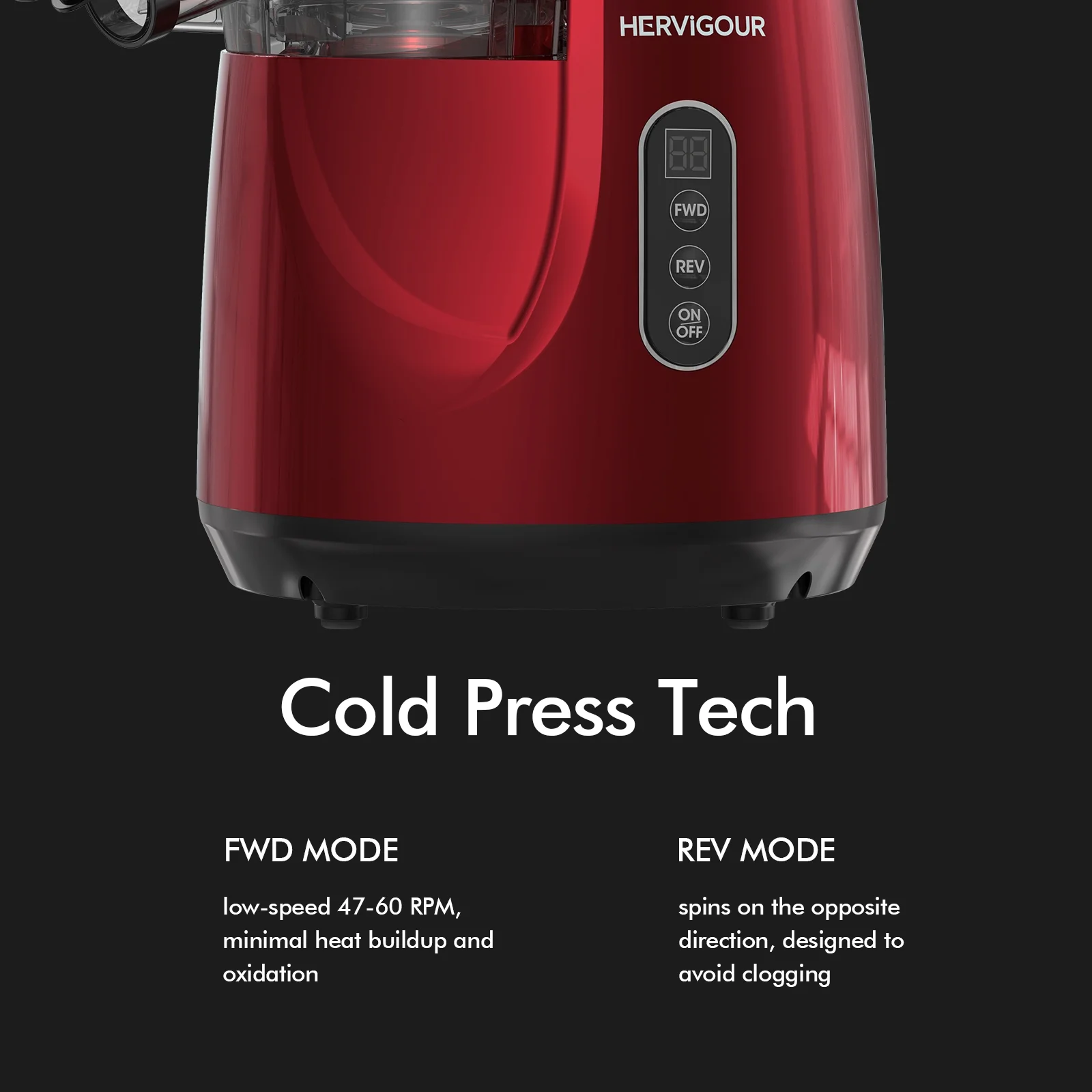 HERVIGOUR Whole Fruit Cold Press Juicer Machine - Premium Vertical Slow Masticating Juicer with Wide 3.3in Feed Chute - Effortless Cleaning, Perfect for Juicing Whole Fruits & Veggies, Sleek Red