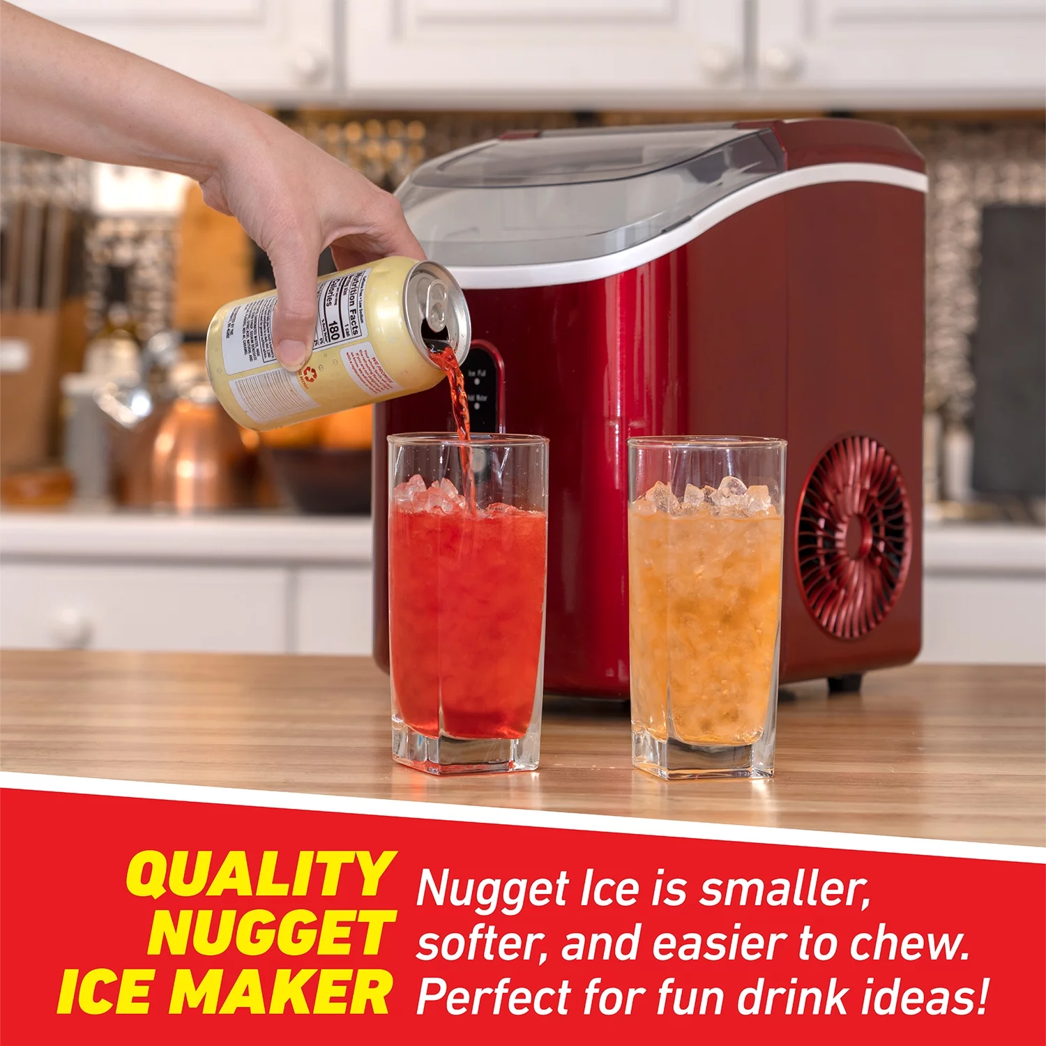 Deco Chef Countertop Ice Maker, 33LB per Day, 1-Click Auto Operation, Red