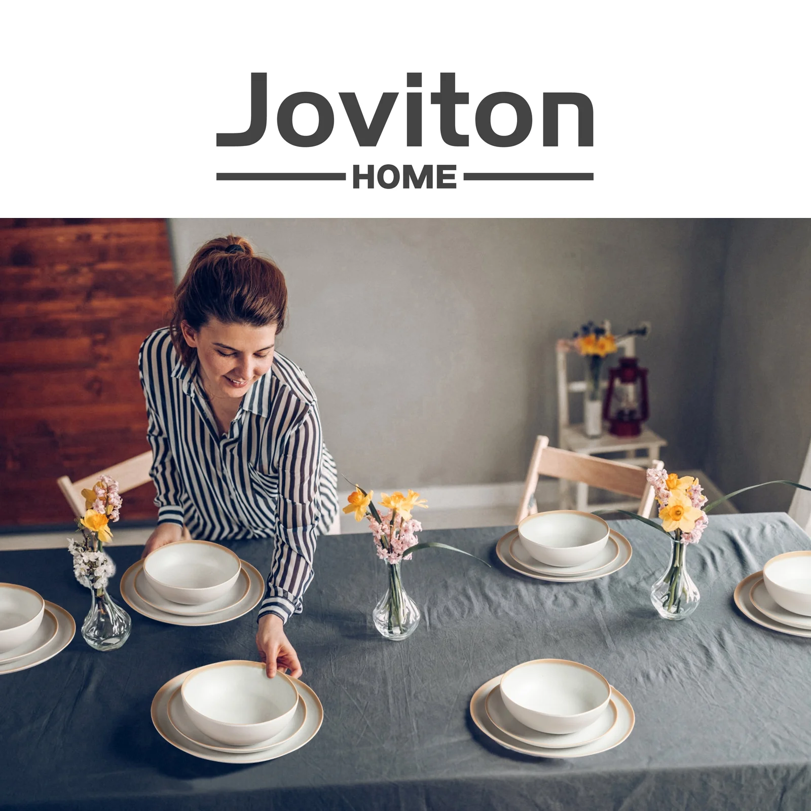 Joviton Home 18PCS Matte Gray Rustic Melamine Dinnerware Sets for 6, Outdoor Plates and Bowls Sets (Gray Rustic)