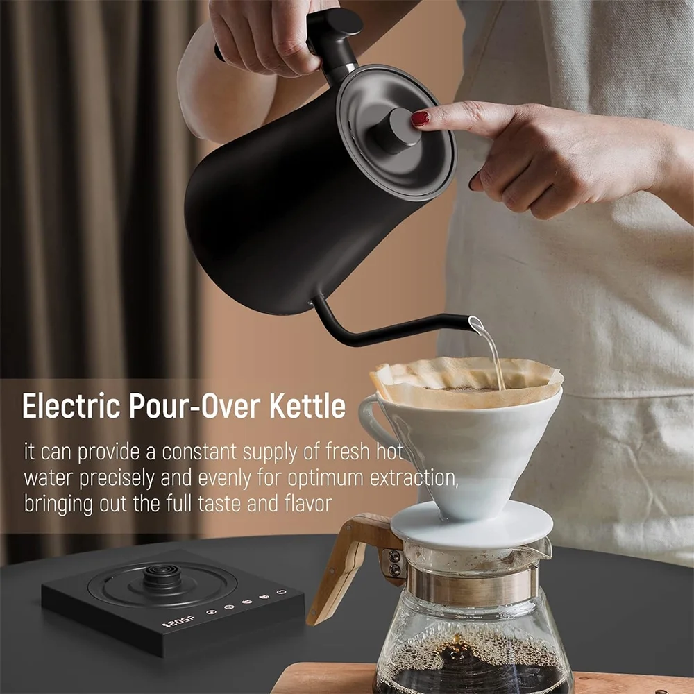 Gooseneck Electric Kettle Temperature Control Stainless Steel Inner Lid