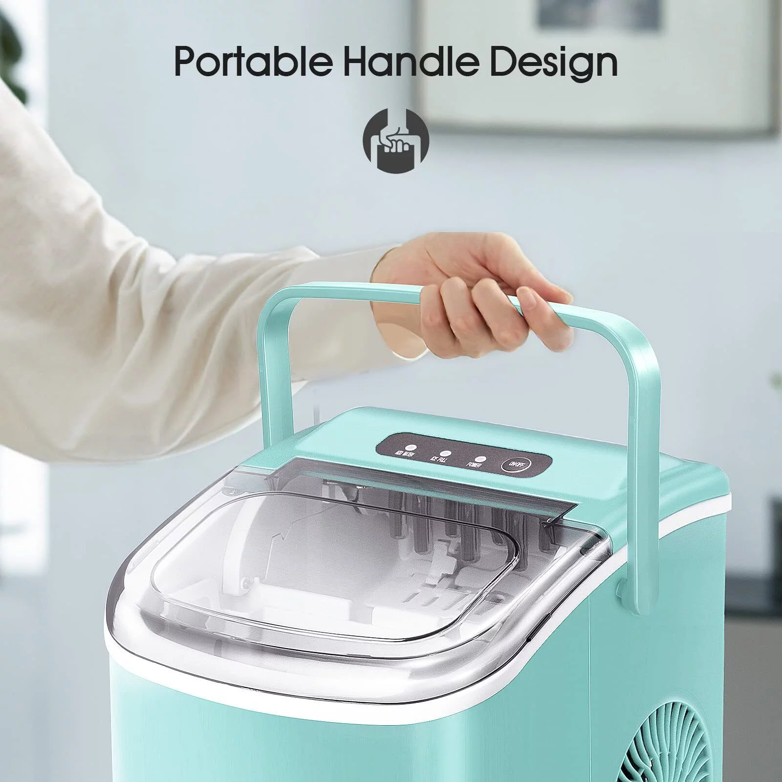 Green Portable Ice Maker Machine 26Lbs/24H Self-cleaning with Ice Scoop & Removable Basket, Perfect Machine For Kitchen Countertop