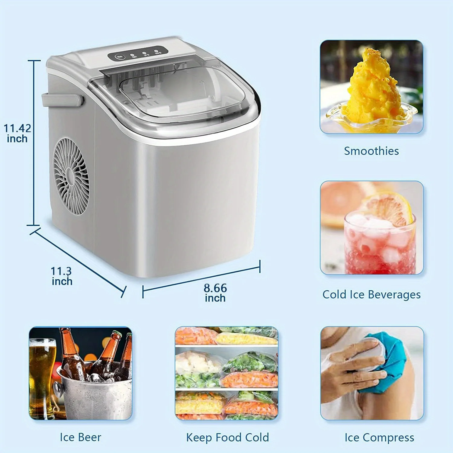 Countertop Ice Maker Portable Ice Machine with Handle,26Lbs/24H, 9 Ice Cubes Ready in 6 Mins, Automatic-Cleaning Ice Makers, for Home Kitchen Party Bar White