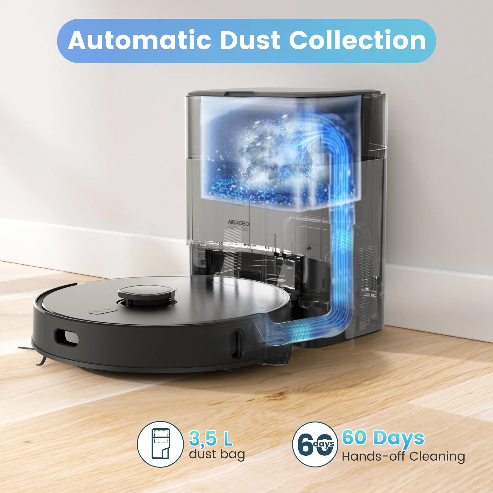 AIRROBO T20+ Robot Vacuum & Mop with 60-Day Capacity Disposal Base, LIDAR Mapping, 150 Min Runtime, Strong Suction, New