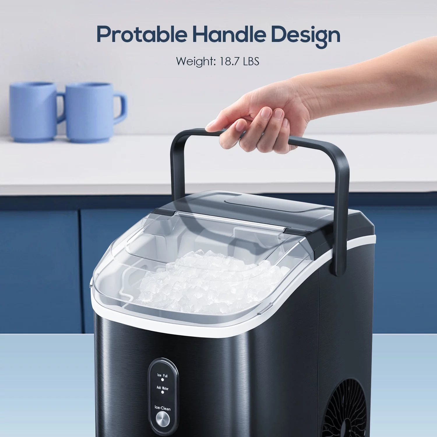 Auseo Countertop Nugget Ice Maker, Self-cleaning Portable Ice Maker Machine with Ice Scoop, 33Lbs/24H for Home/Office/Bar/Party, Stainless Steel Black