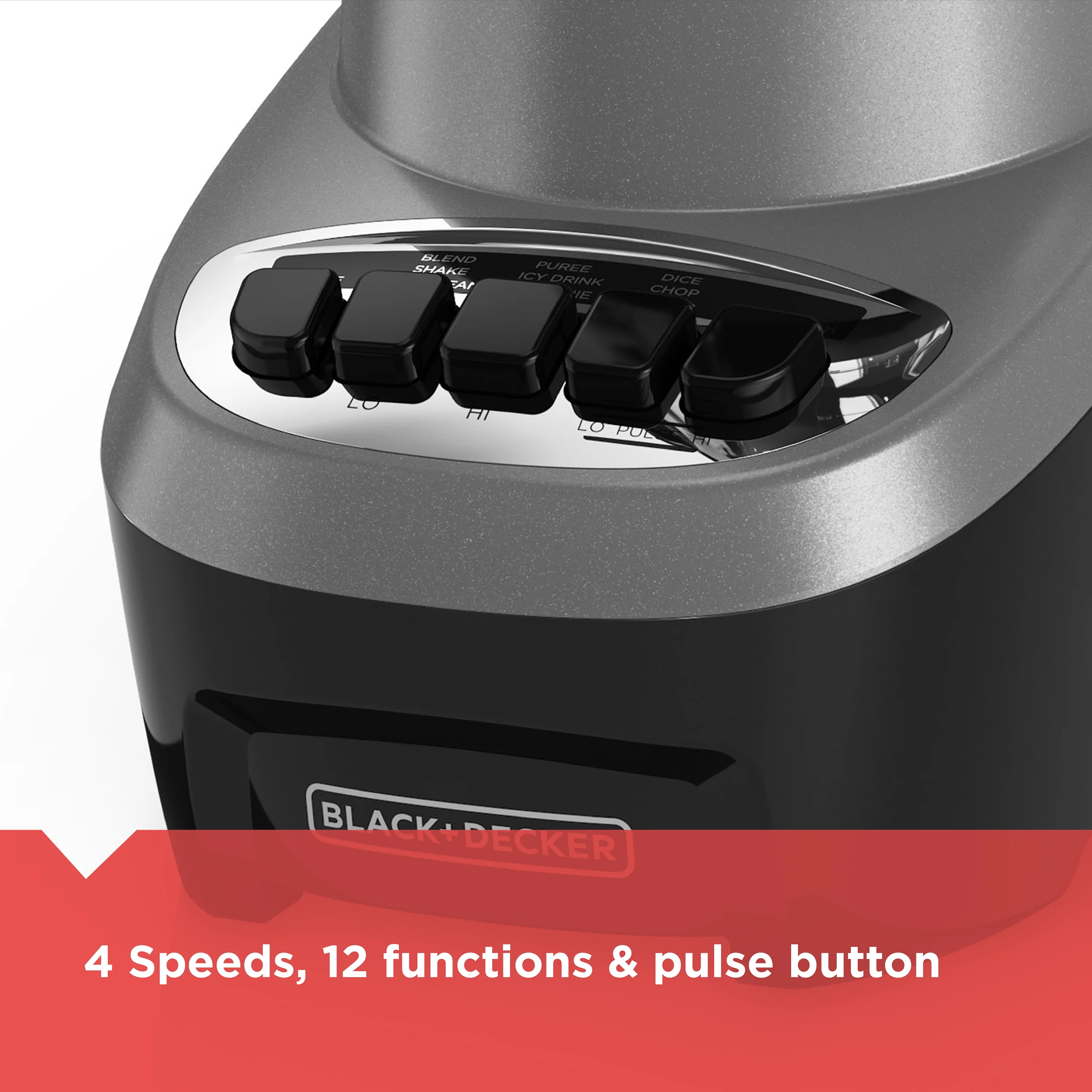 BLACK+DECKER Power Crush Multi-Function Blender with 6-Cup Glass Jar, Black, Silver, BL1220SG