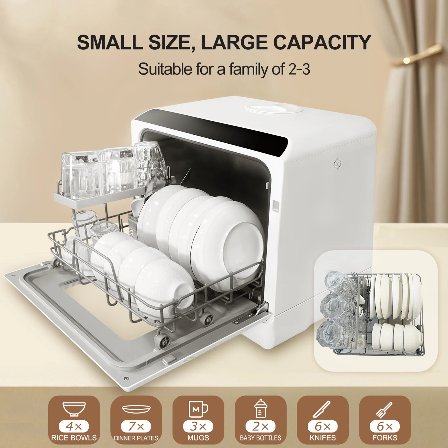 ChuMaste countertop dishwasher portable dishwasher with water tank 5 wash programs leak-proof and can also be connected to the tap. For apartments dorms offices boats RVs kitchene