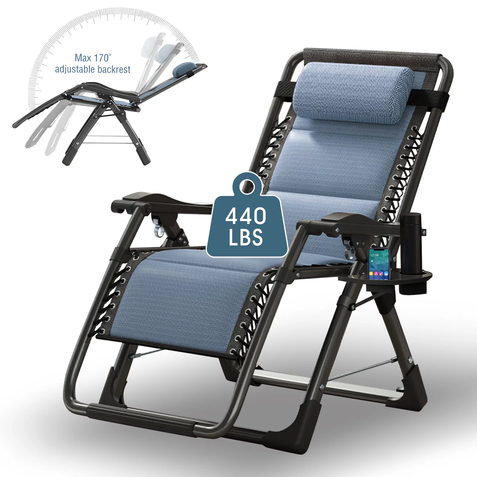 ABORON Ice Silk Zero Gravity Chair, Folding Portable Padded Reclining with Headrest, Lounger Chair for Indoor,Outdoor
