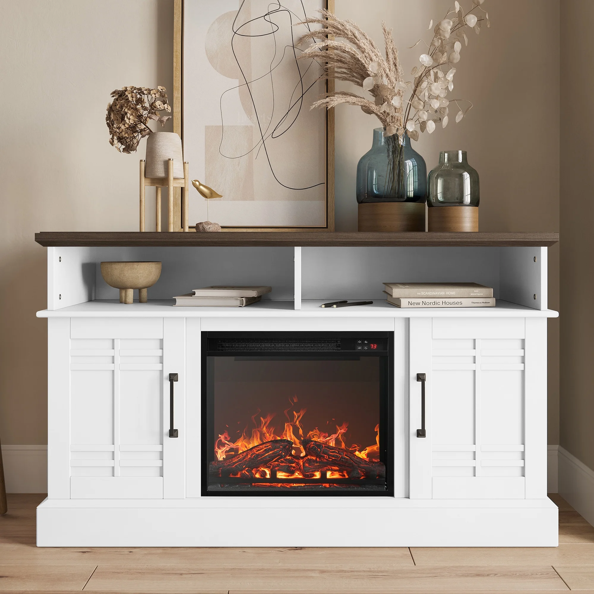 BELLEZE 47' TV Stand with 18' Electric Fireplace, Modern Electric Fireplace TV Stand for TVs up to 50