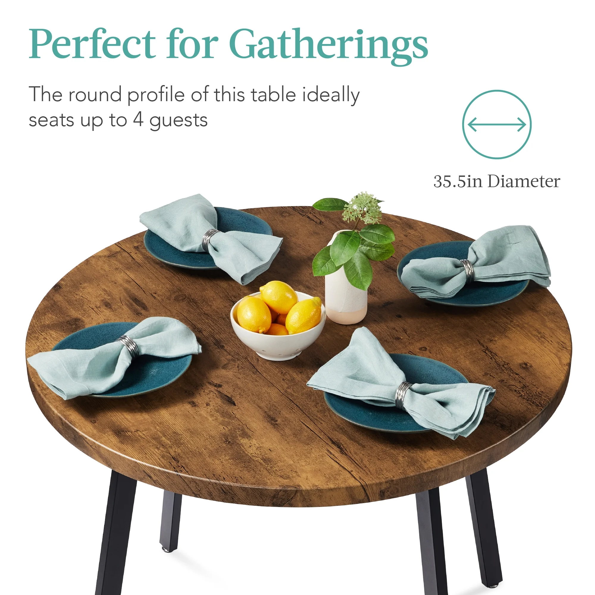 Best Choice Products 35.5in Mid-Century Modern Round Dining Table w/ Steel Legs, Adjustable Feet - Brown