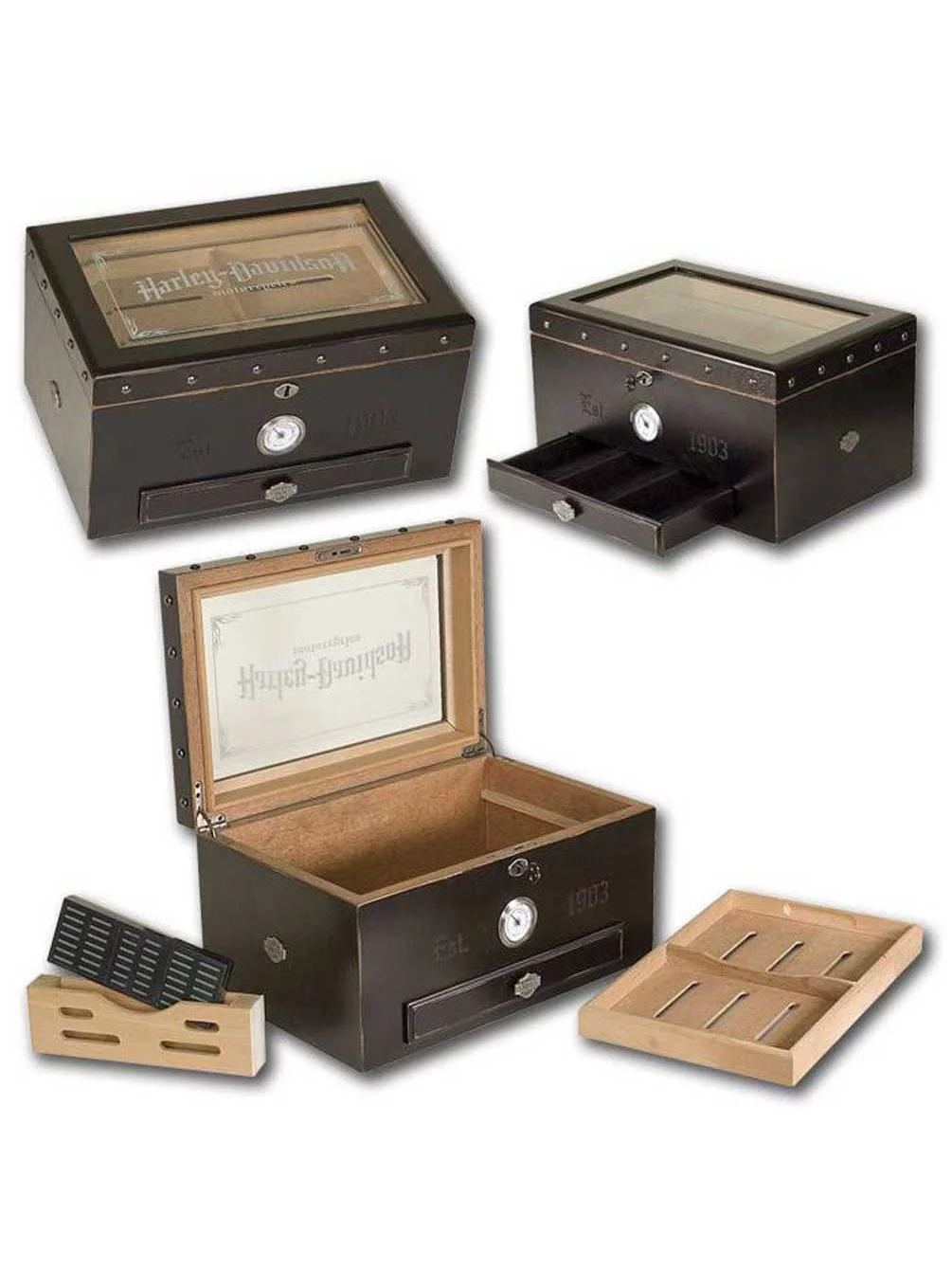 Harley-Davidson Cigar Humidor - Distressed Black Finish HDL-19650, Harley Davidson