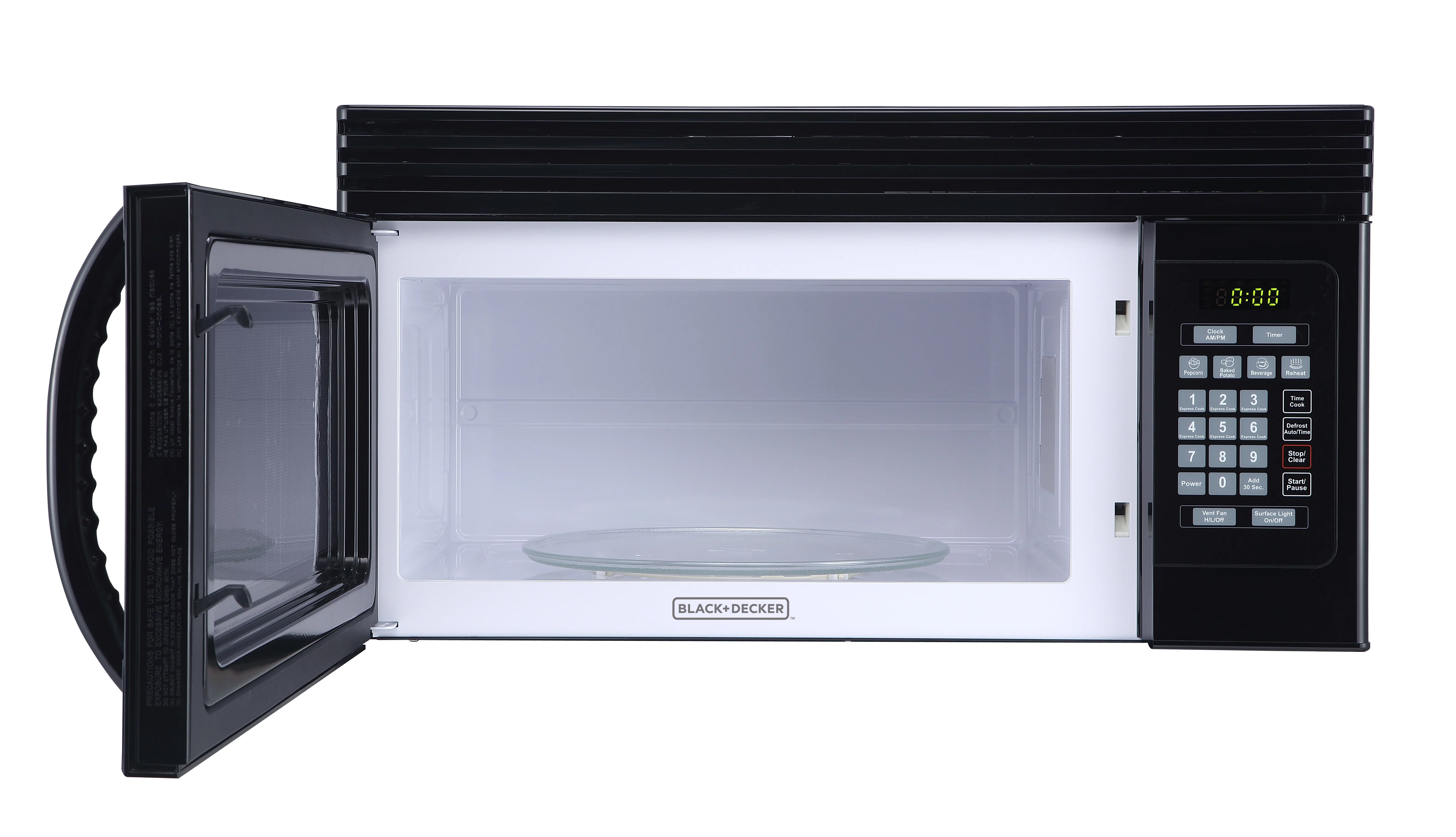 Black+Decker EM044KJN 1.6-Cu. Ft. Over-the-Range Microwave with Top Mount Air Recirculation Vent, Black