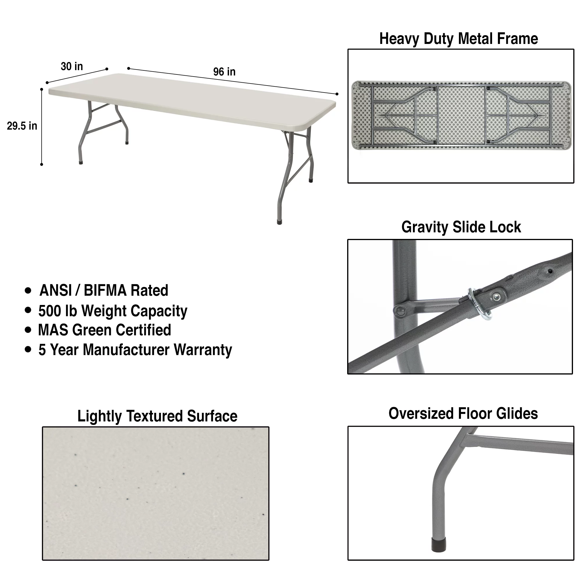 Hampden Furnishings Baldwin Collection 30' x 96' Folding Table, Plastic/ Steel, Grey