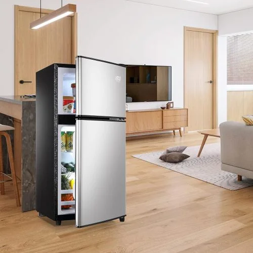 Cergrey 3.5 Cu ft Two Door Mini Refrigerator with Freezer, Stainless Steel, Width 17.52��, Silver