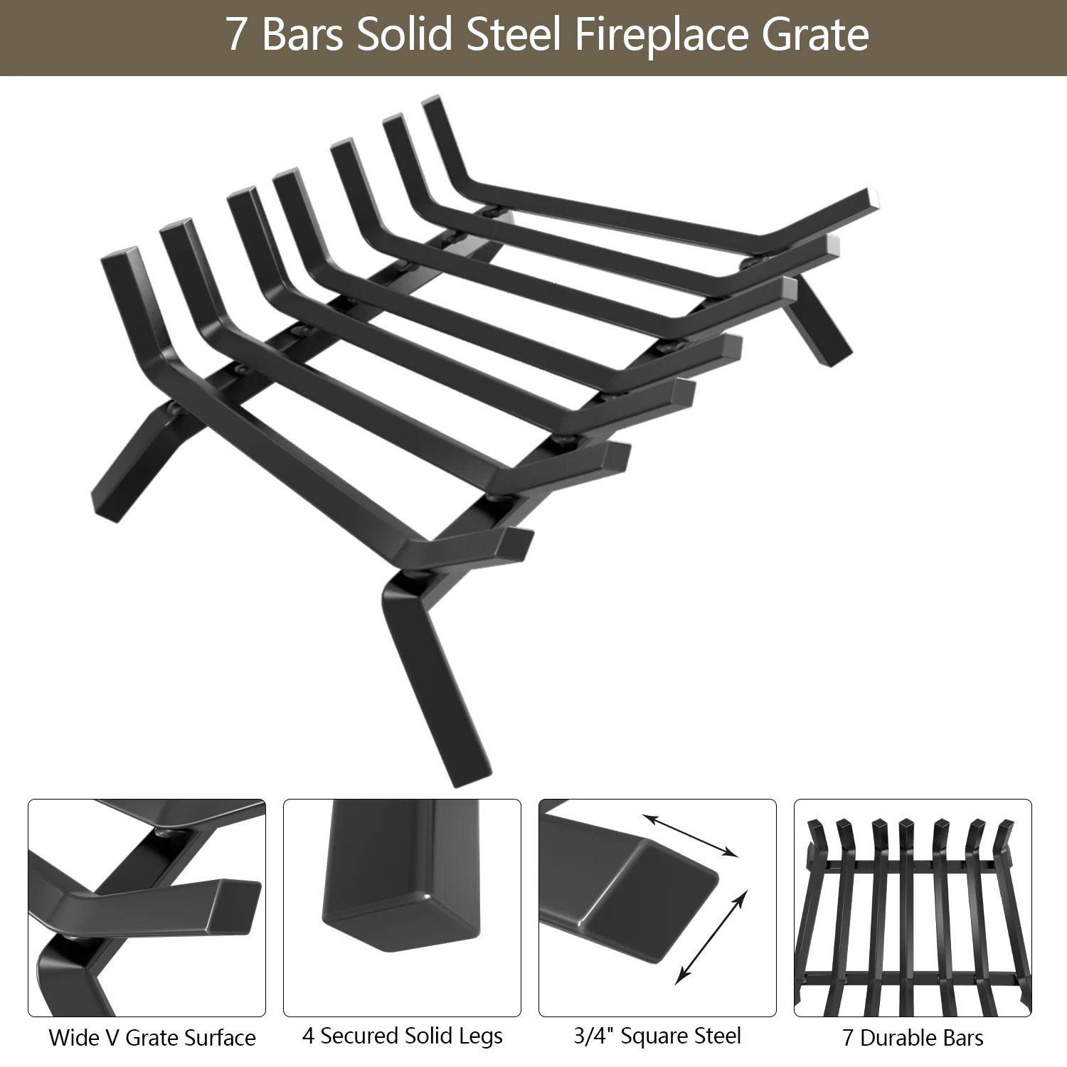 Amagabeli Wrought Iron Fireplace Log Grate 30 inch Wide Heavy Duty Solid Steel Indoor Chimney Hearth 3/4' Bar Fire Grates for Outdoor Kindling Tools Pit Wood Stove Firewood Burning Rack Holder Black