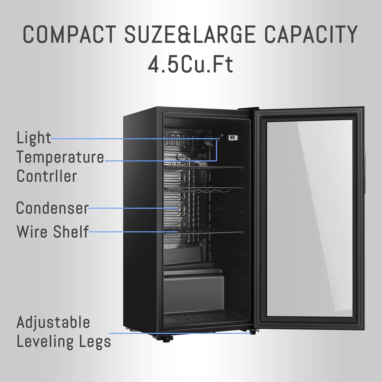 4.5 cu.ft Beverage Refrigerator With 150 Can,Freestanding Beverage Cooler For Office, Bar,Home|Double Glass Door&Adjustable Shelving (4.5cu.ft)
