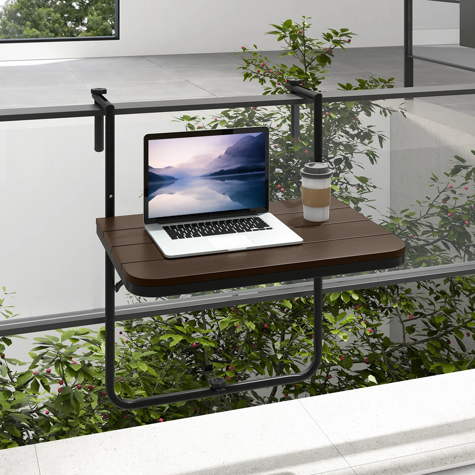Costway Folding Hanging Table Outdoor Railing Table with 3-Level Adjustable Height