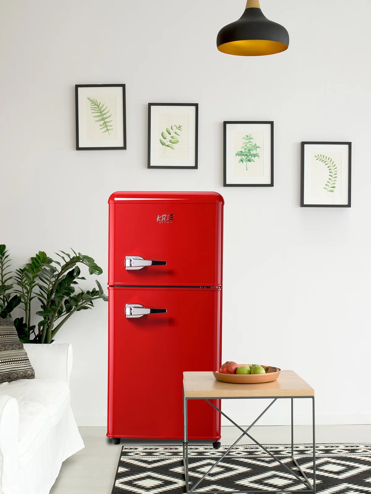 Krib Bling 3.5Cu.ft Compact Refrigerator with 7 Level Thermostat, Mini Fridge with Freezer, 2 Door Portable Fridge with Removable Glass Shelves, Suitable for Kitchen, Apartment, Dorm, Bar Red