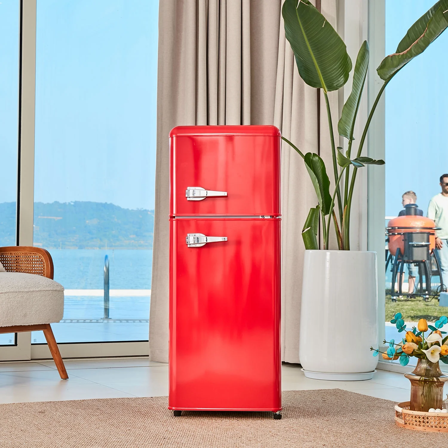 Canddidliike 4.5 cu. ft. Dual Zone Refrigerator, 3.3 Fridge + 1.2 cu. ft. 4-Star Freezer, 7 Temperature Settings, 45 dB, LED Lighting, Red