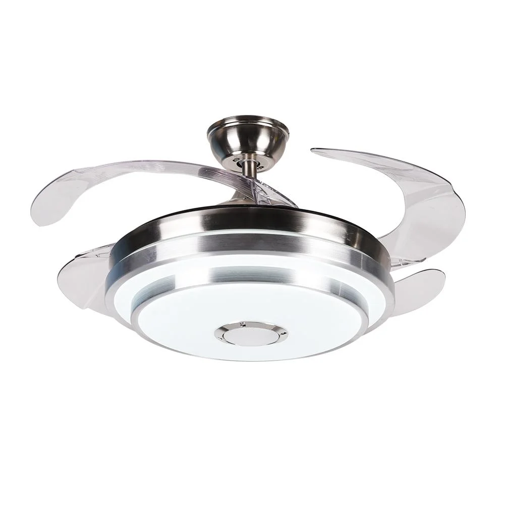 AFANQI 42 inch Ceiling Fan Light with Bluetooth Player Remote Control Retractable Blades Fandelier 3-Color LED 3-Speed Wind Chandelier Fan for Living Room Bedroom Indoor