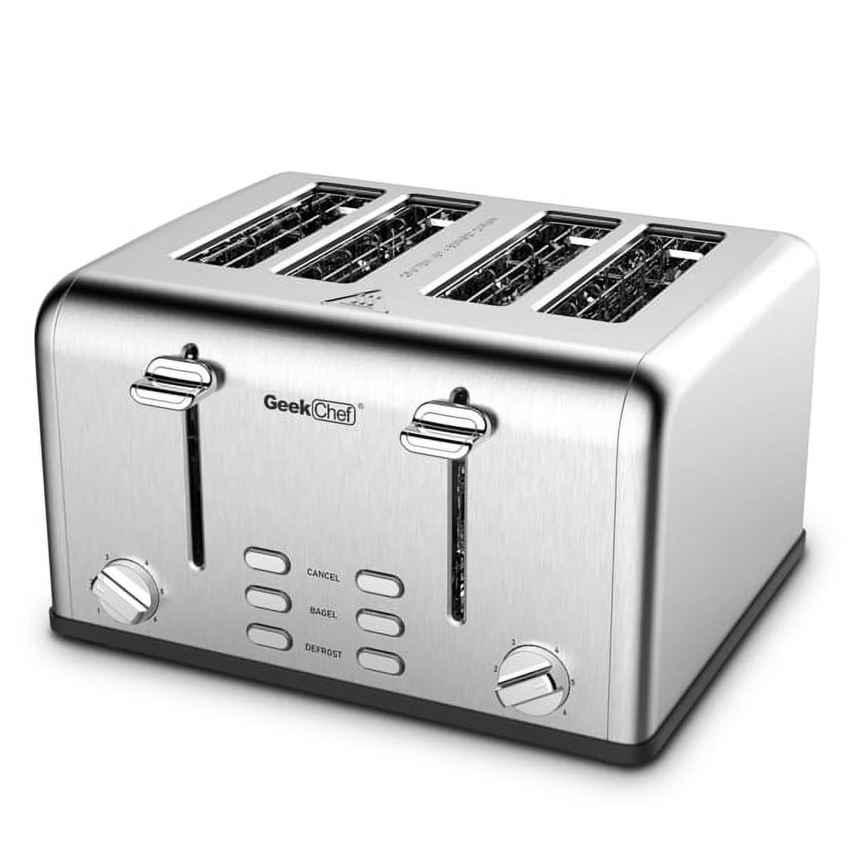 Fithood Toaster 4 Slice, Geek Chef Stainless Steel Extra-Wide Slot Toaster with Dual Control Panels of Bagel/Defrost/Cancel Function(Sliver-Black)