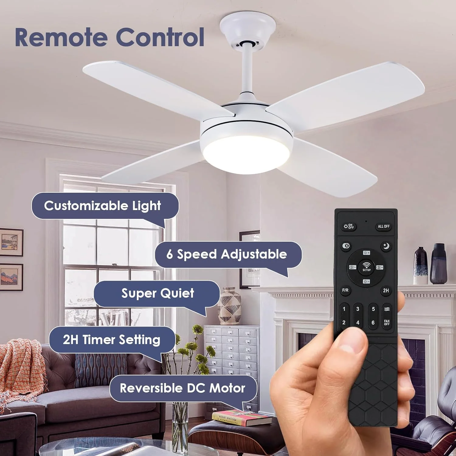 CXIAN 42' Ceiling Fans with Lights, White Modern Ceiling Fan with Remote and APP Control, 6 Speed and Memory Function, Low Profile Ceiling Fan Light for Bedroom, Living Room, Dinning Room��