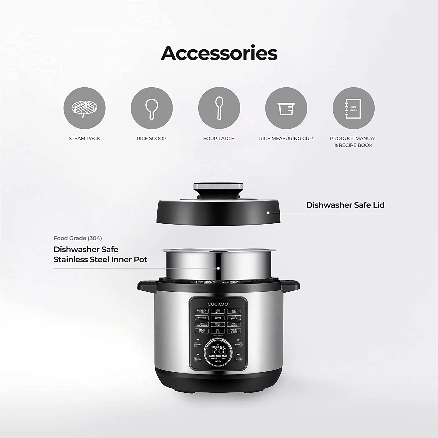Cuckoo 6-Quart 8-in-1 Pressure Cooker (CMC-ZSN601F) Stainless Steel/Black