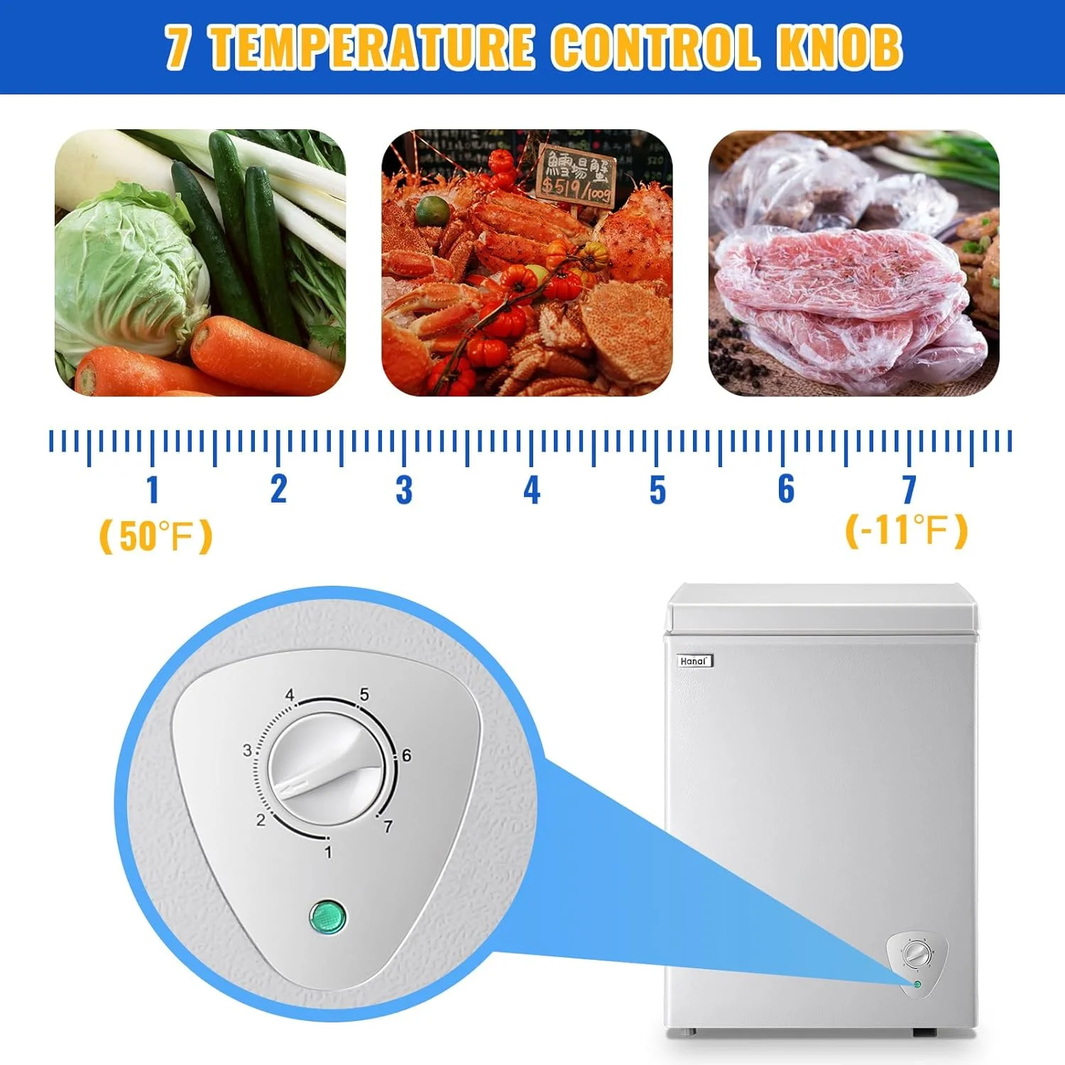 Chest Freezer 3.5 cu ft Small Deep Freezer Mini Freezers Free-Standing Top Door Freezer Removable Basket and Adjustable 7 Thermostat for Garage Apartment Kitchen White