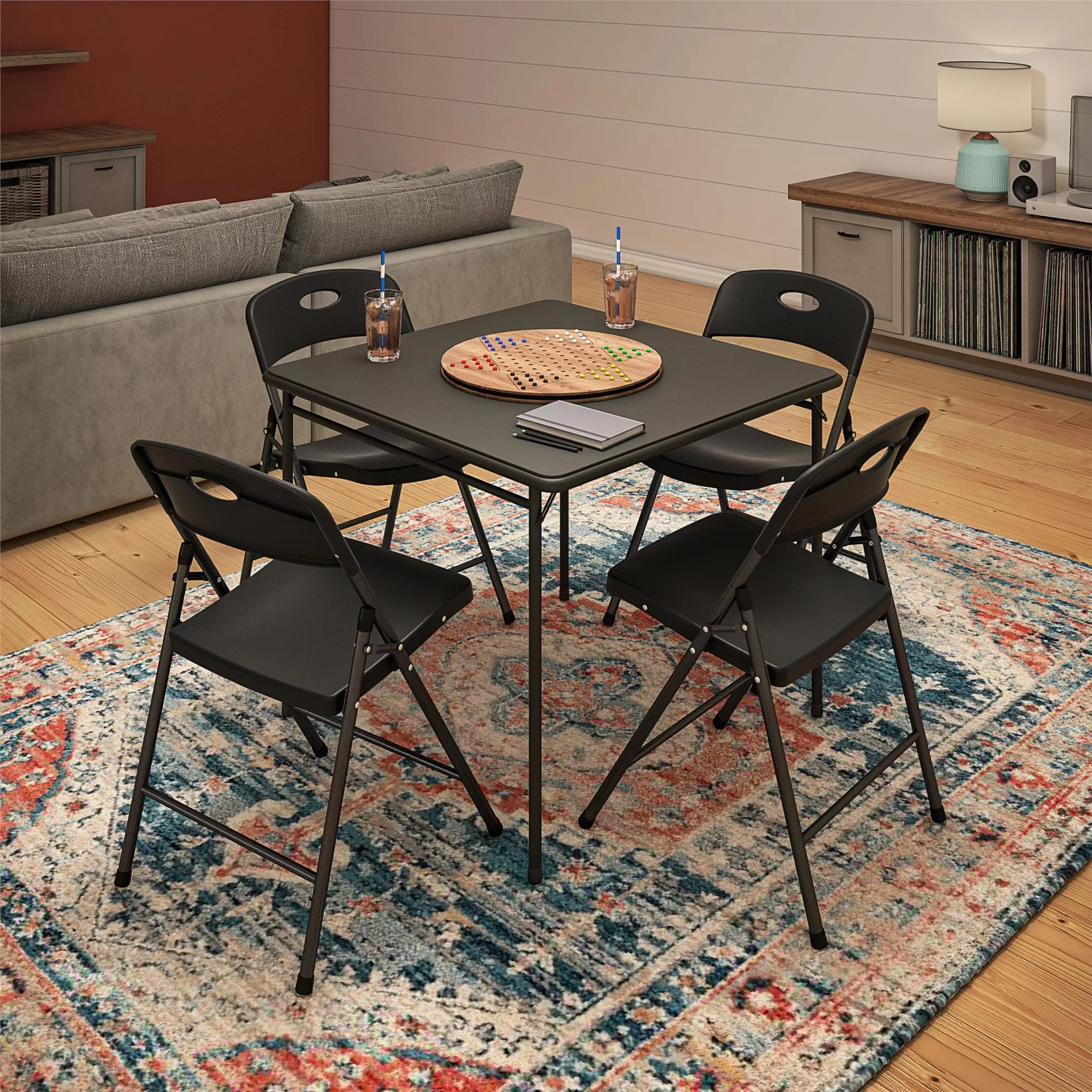 COSCO Solid Resin Plastic Folding Chair, Indoor/Outdoor, Double Braced, Black, 4-Pack