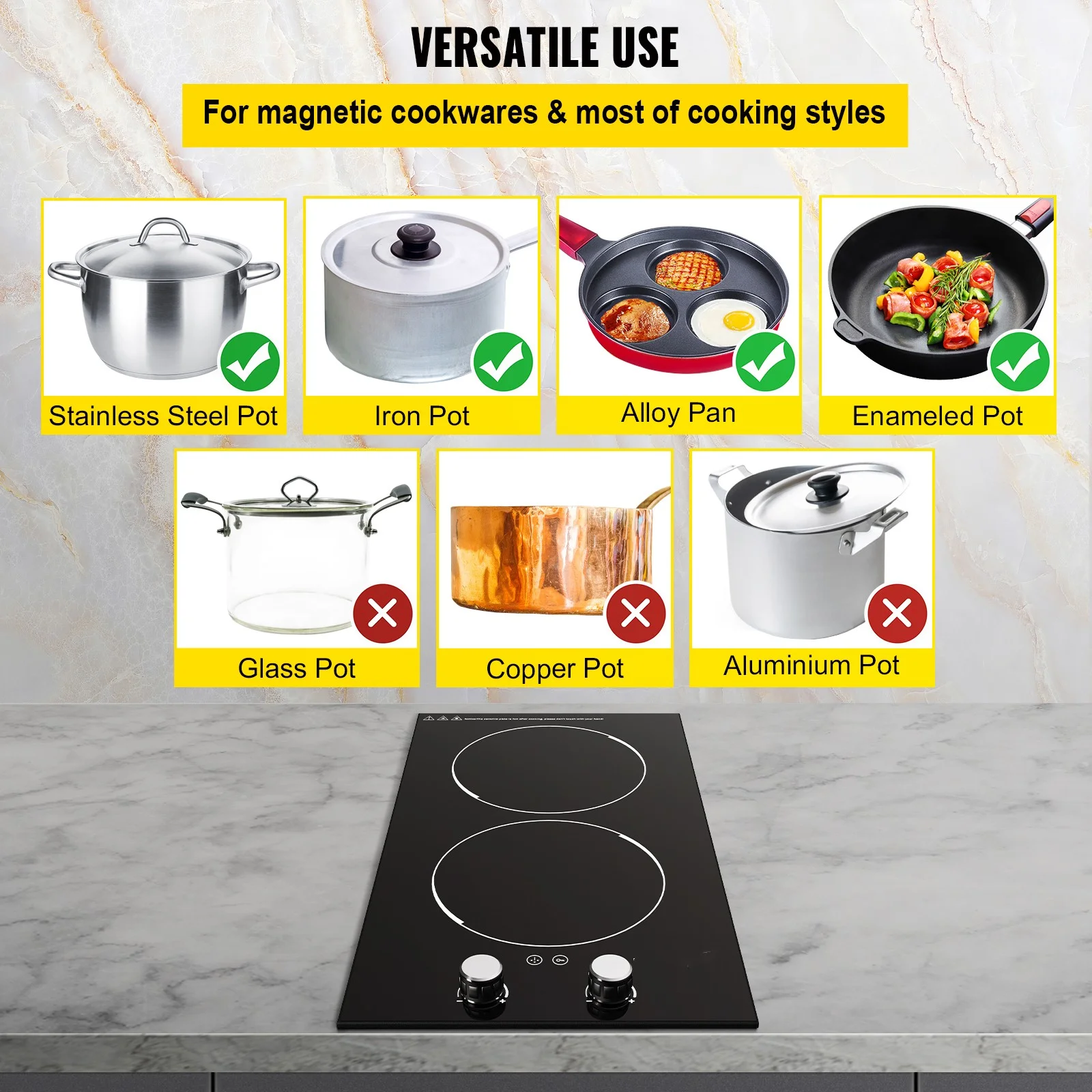 BENTISM Electric Induction Cooktop Built-in Stove Top 11in 2 Burners 220V
