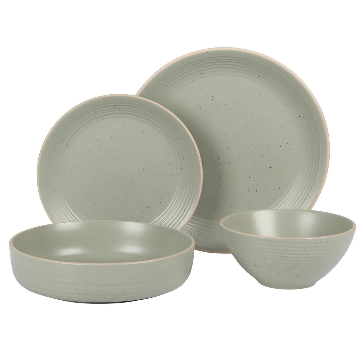 Gibson Home Dinah 16 Piece Double Bowl Stoneware Embossed Speckled Dinnerware Set - Sage Green