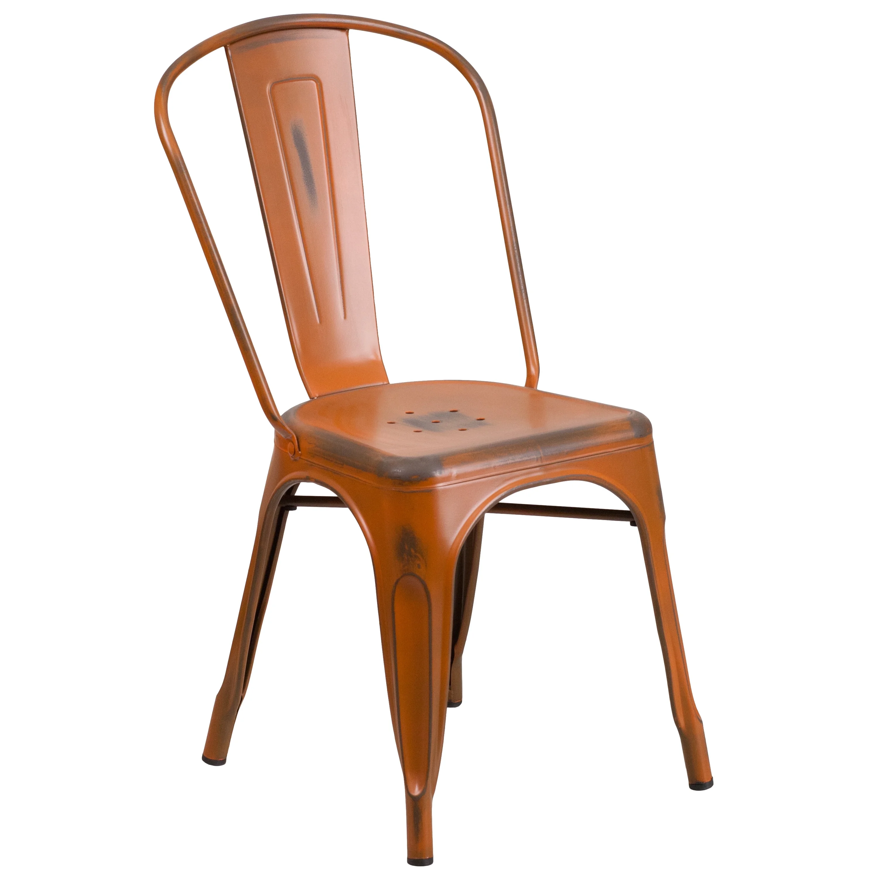 Flash Furniture Commercial Grade Distressed Orange Metal Indoor-Outdoor Stackable Chair