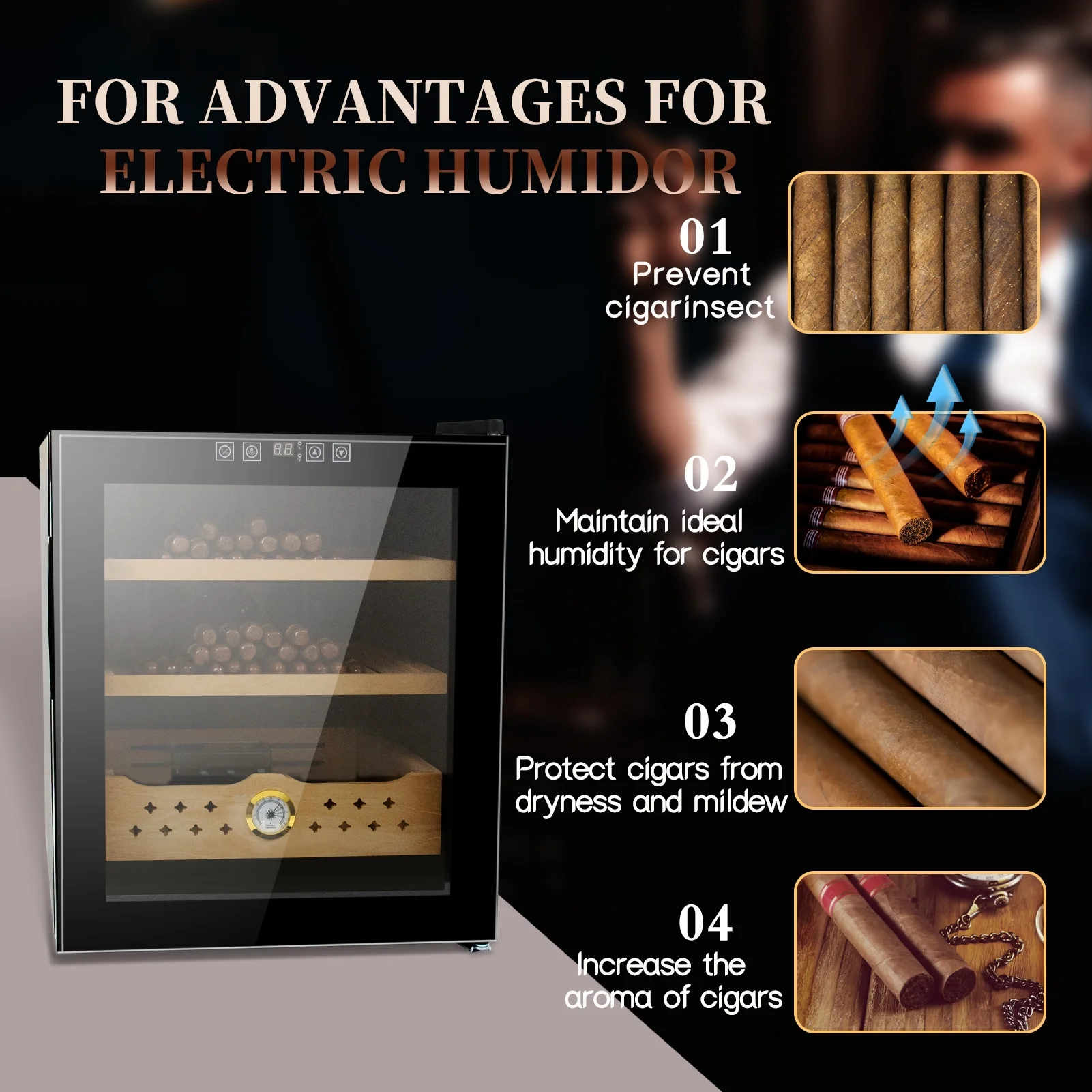 Greenpod Electronic Cigar Humidor with Cooling & Heating, 50L Capacity 300 Counts, Touch Screen Controls - Father's Day Men's Gift
