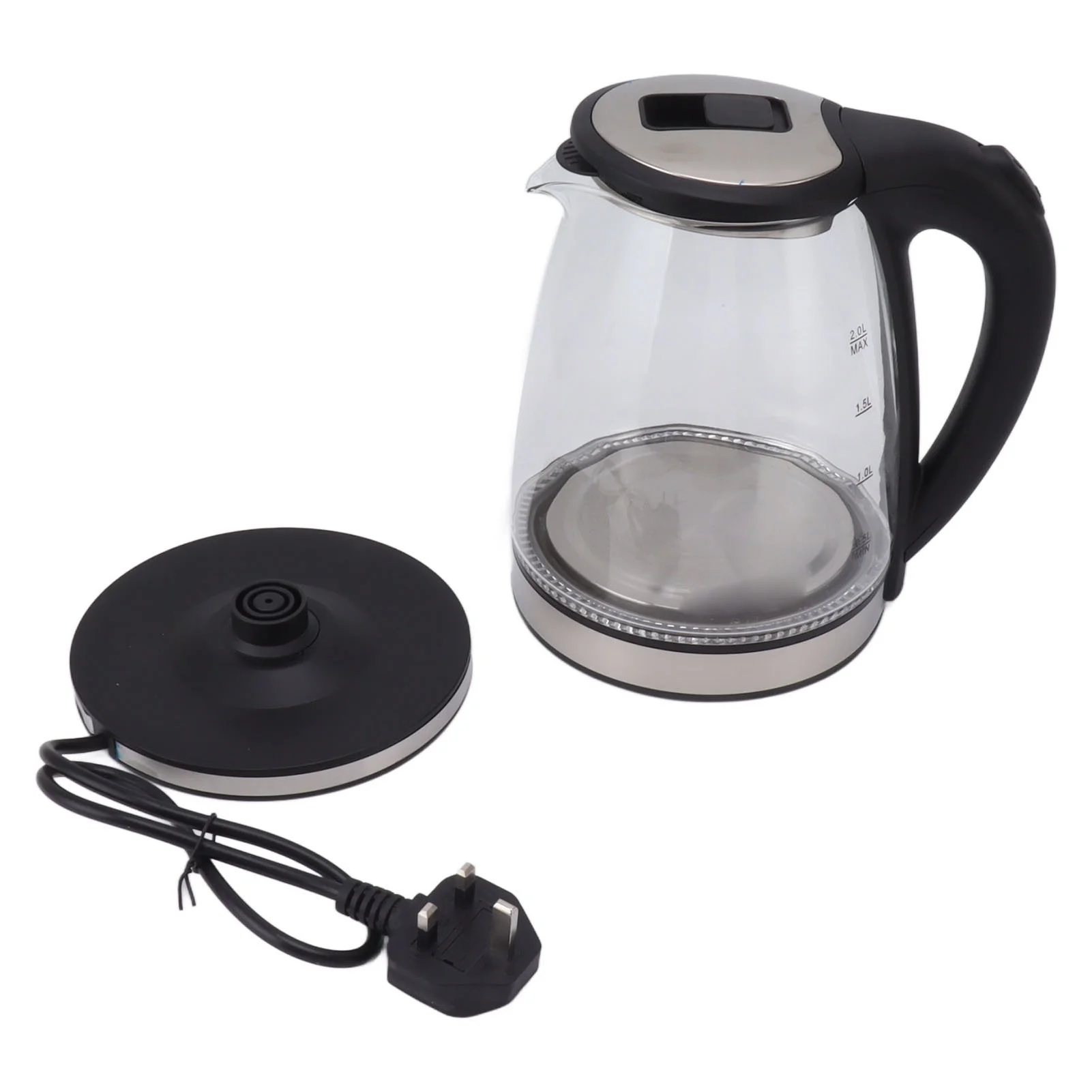 Big sale Electric Kettle 2L 2000W Electric Teapot Hot Water Boiler Glass Coffee Pot with Stainless Steel Rim UK Plug 220V