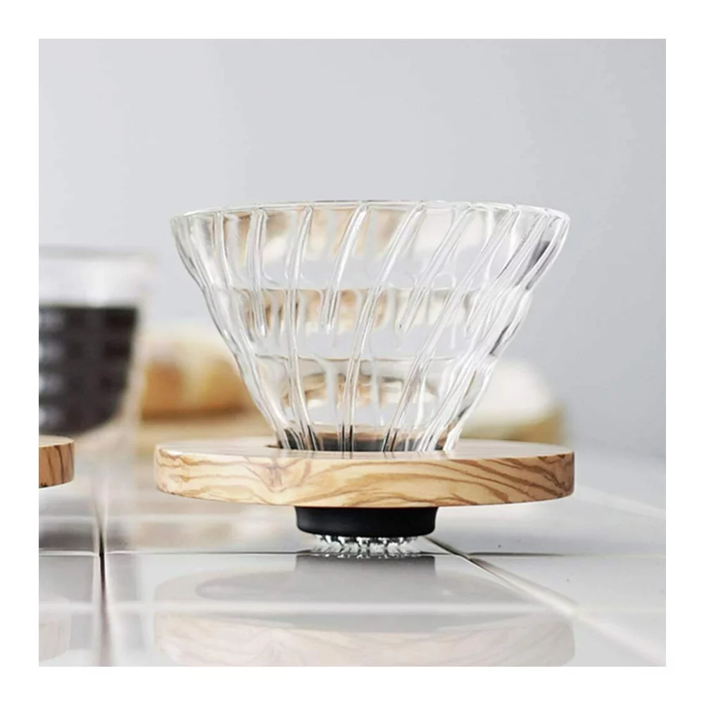 Hario V60 Glass Coffee Dripper Olive Wood Size 02