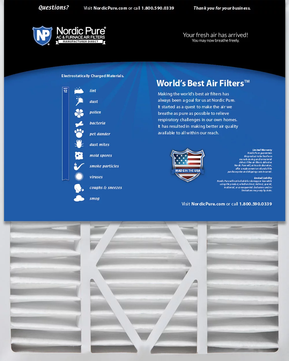 20x25x5 1/4 (5.25) Goodman/Carrier/Amana Replacement MERV 12 Air Filters 2 Pack