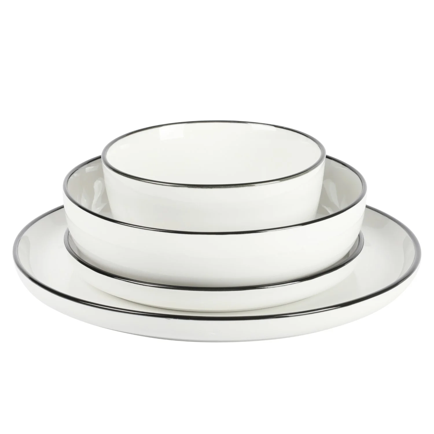 Gibson Home Vienna Dinnerware Dishes Set, Service for 4 (16pcs), White w/ Black Rim