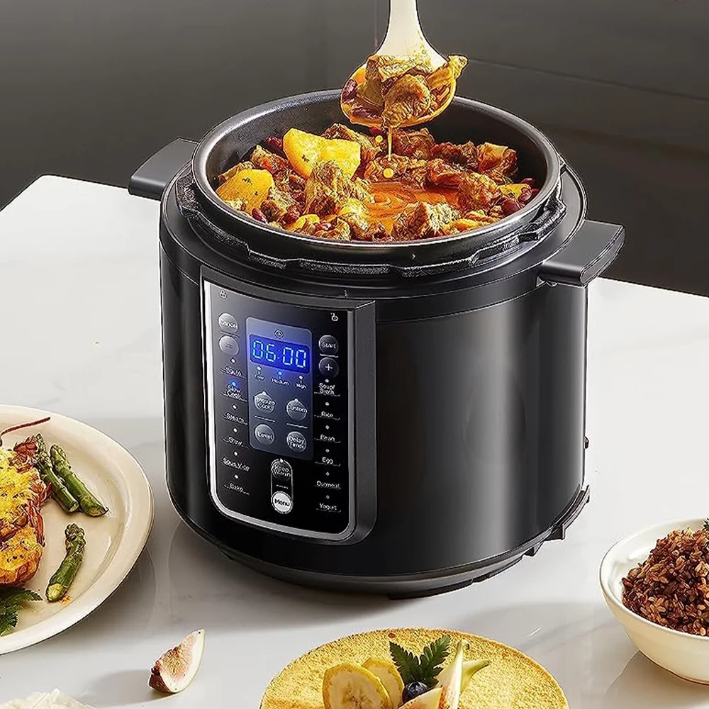 9-in-1 Electric Pressure Cooker, 14 Programmable Presets Slow Cooker with 24H Delay Timer, Non-Stick Multi Cooker Rice Cooker with Overheat Protection for Meat, Broth, Bean, Oatmeal, 6 Quarts, Black