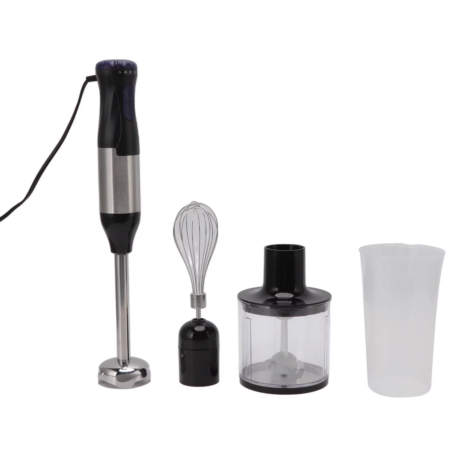 4 In 1 Multifunctional Hand Blender Stainless Steel Food Processor 700ml Mixing Cup 500ml Meat Grinding Bowl US Plug 110V