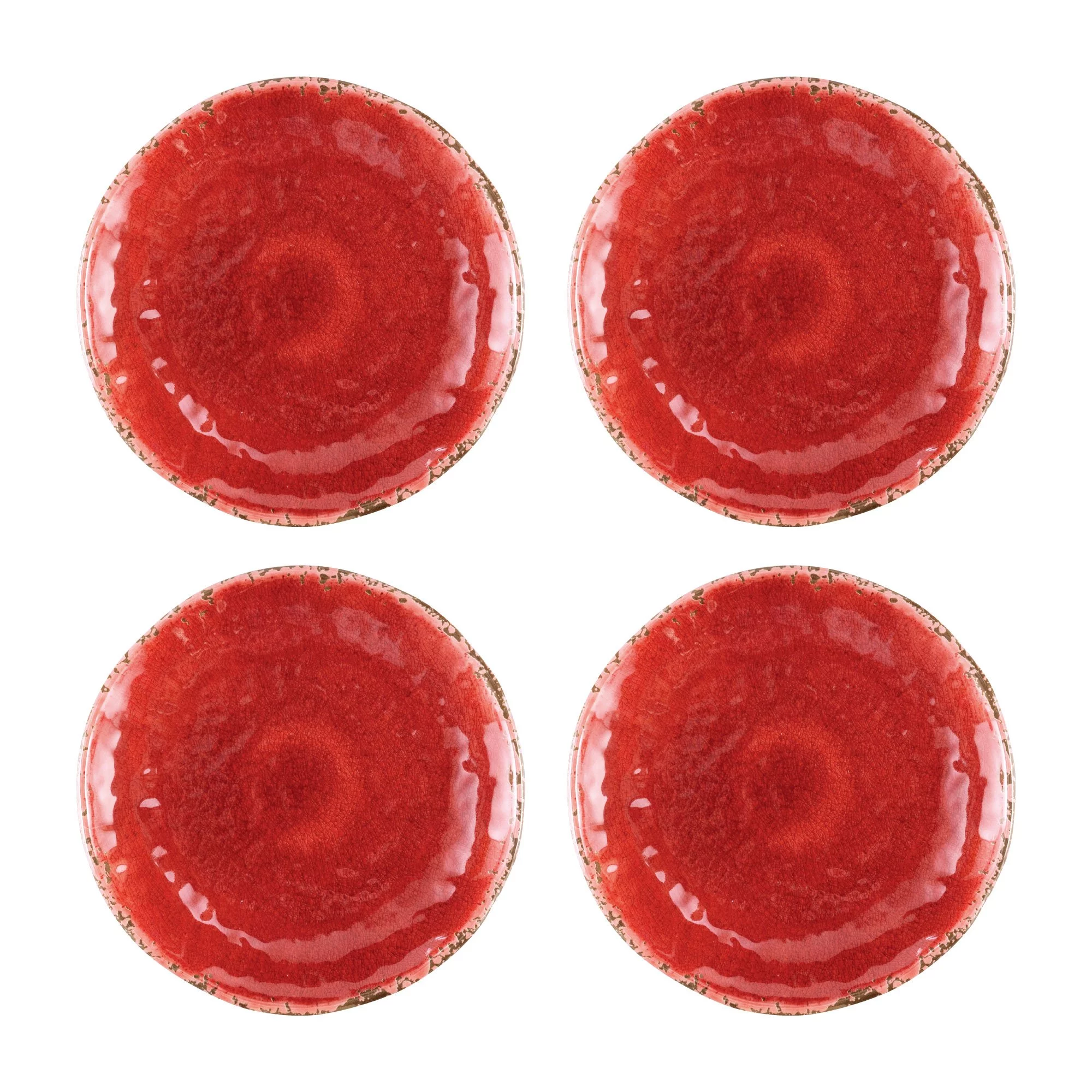 Gourmet Art 16-Piece Crackle Heavyweight and Durable Melamine Dinnerware Set, Red, Service for 4. Includes Dinner Plates, Salad Plates, Dessert Plates and Bowls. for Everyday Use.