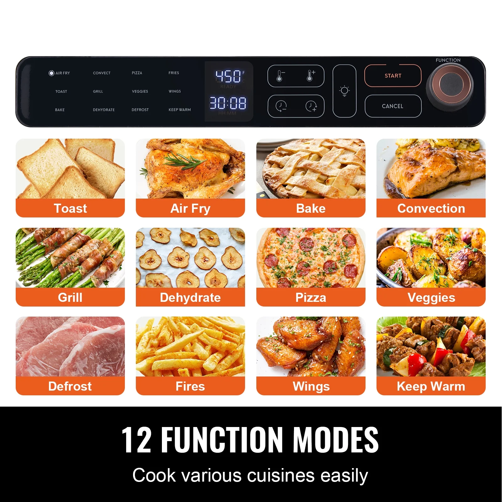 BENTISM Air Fryer Toaster Oven Convection Oven Countertop Stainless Steel 28QT 1700W