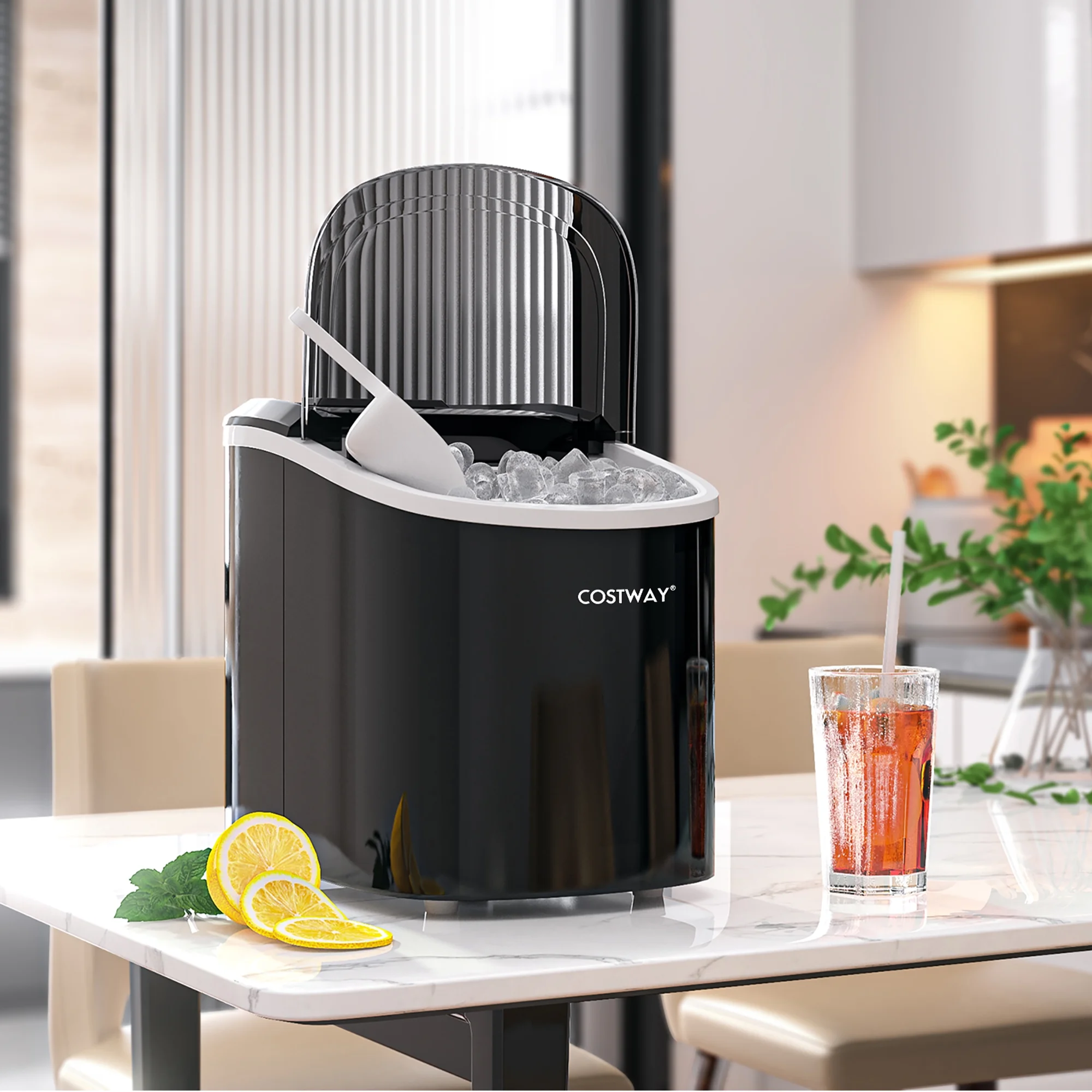 Costway Ice Maker Machine Countertop Automatic Ice Maker 27 LBS/24 Hrs w/ Scoop & Basket Black