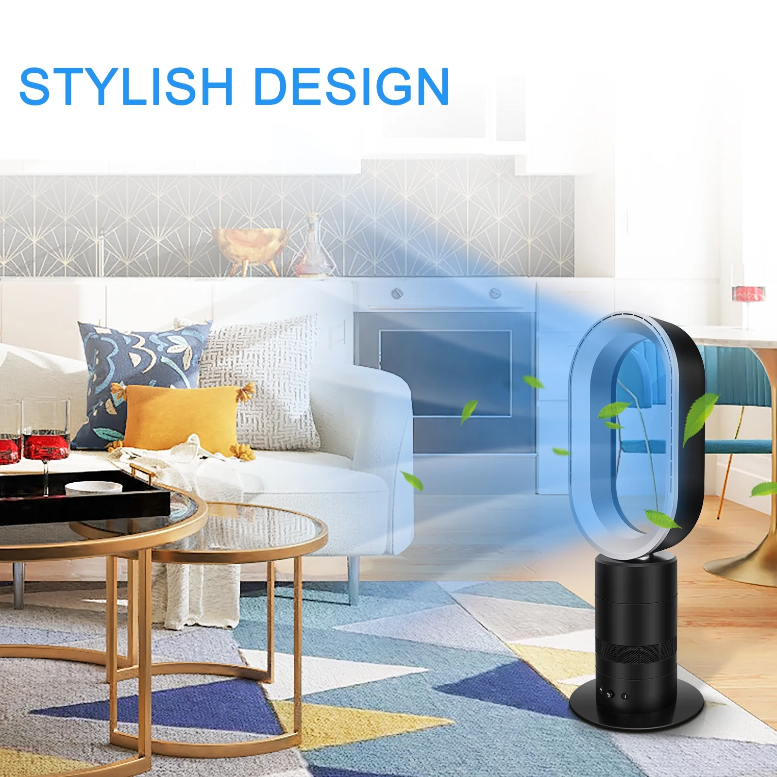 HealSmart 27 inch Bladeless Tower Fan, Adjustable Speeds Settings Floor Fan, 90�� Swivel, 30-90 min Timing Closure Bladeless Fan, Stylish and Modern fan, Low Noise, Black