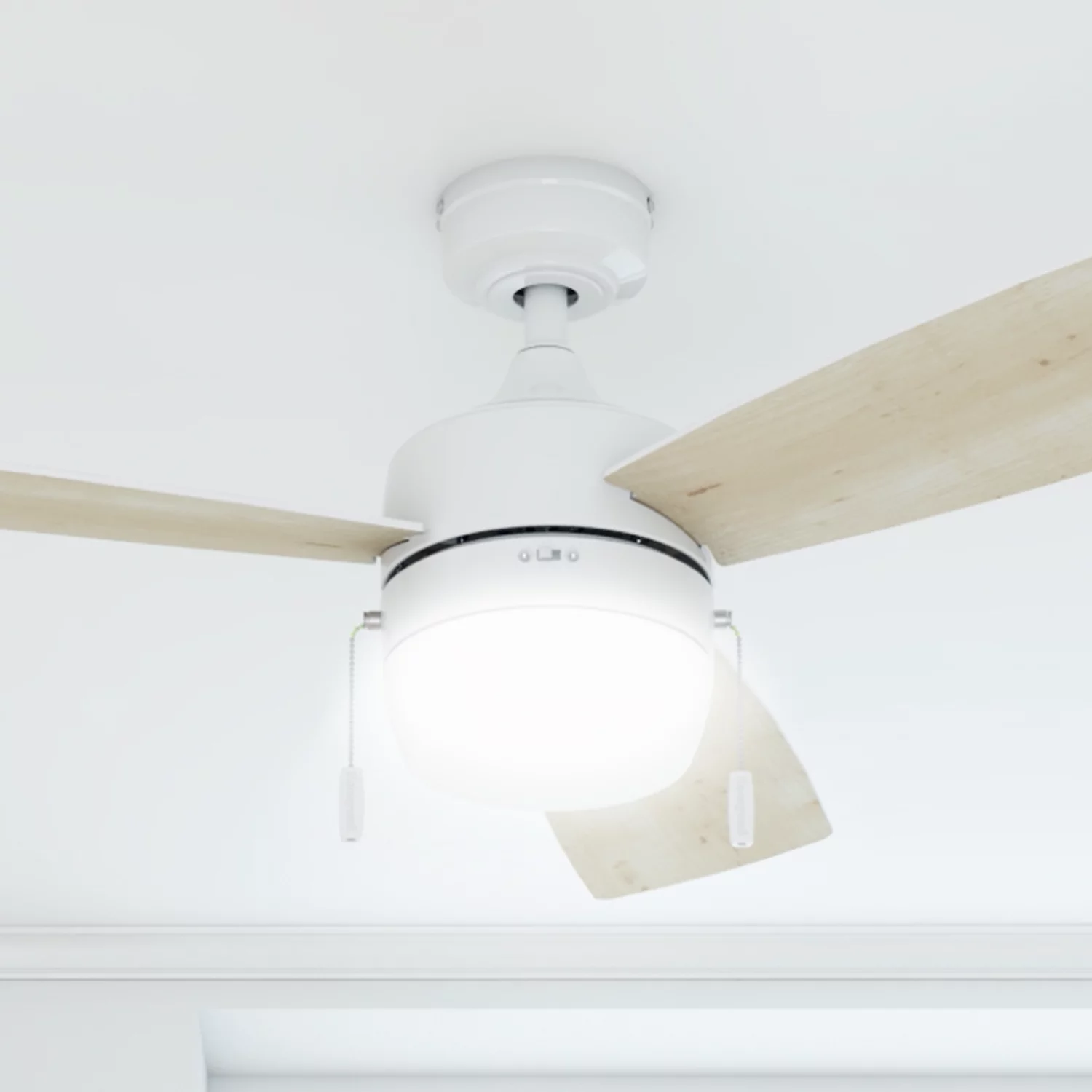 Honeywell Barcadero 44' White Modern Ceiling Fan with Light 3 Blades, Pull Chains & Reverse Airflow