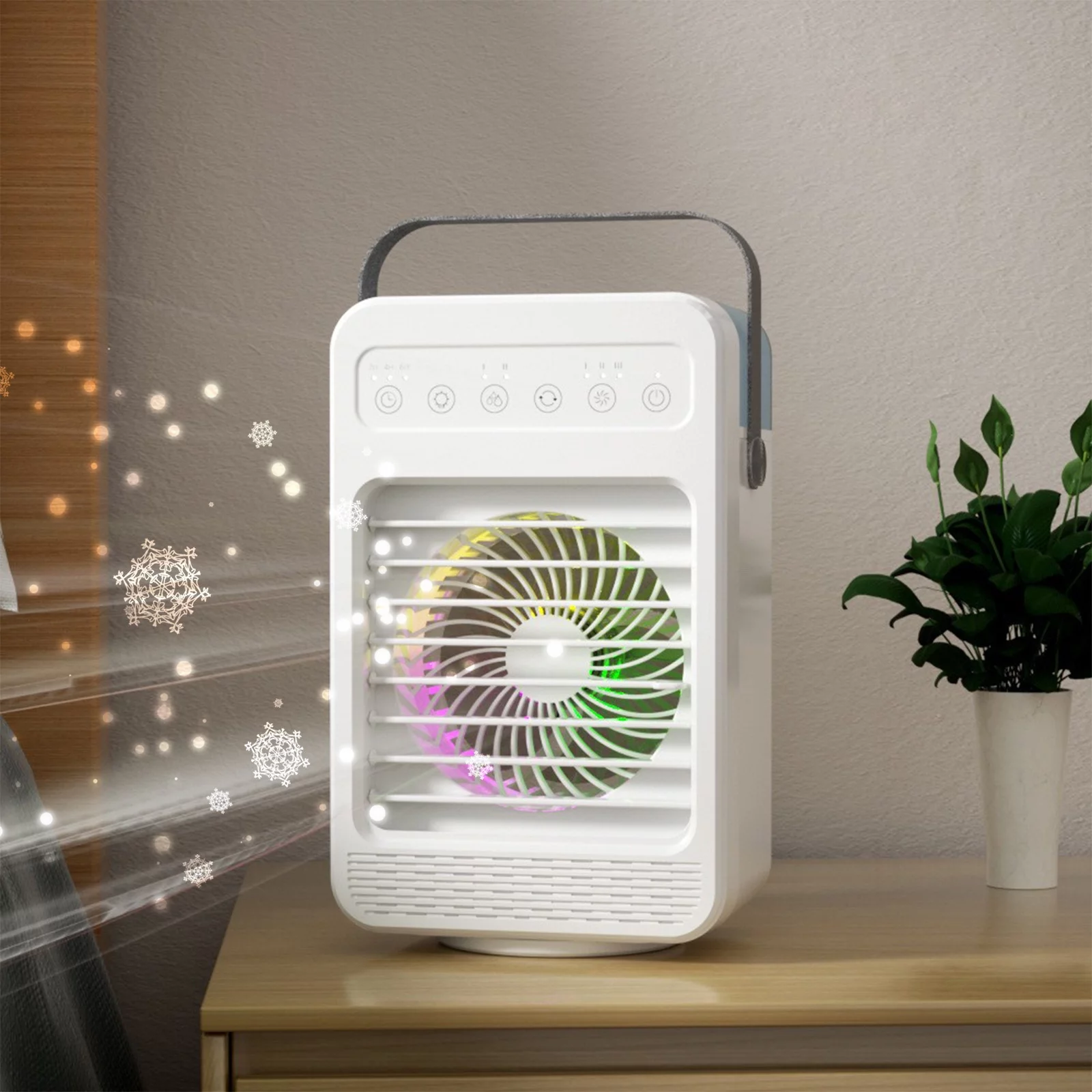 Desktop Fan and Portable Evaporative Cooler, Mini Desktop Conditioner 3-Speed with 600ml Water Tank and LED lights, Mini Cooler, for Desk, Home, Bedroom, and More